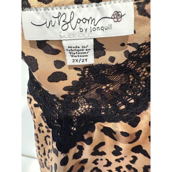 In Bloom By Jonquil Women Satin Pajama Tank Top Plus Size 2X Brown Leopard Print - Picture 6 of 10